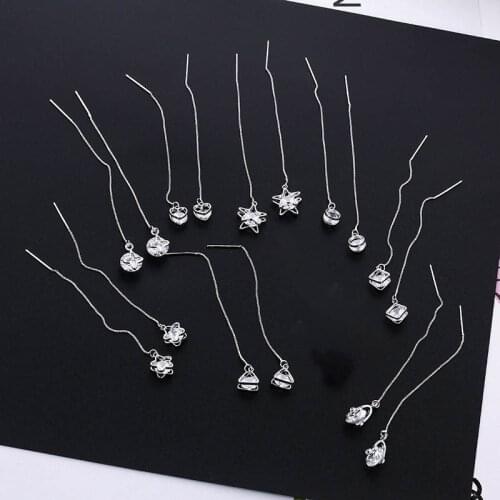 High Quality Star Round Zircon Pendant Earrings Tassel For Women Girls Fashion Geometric Charms Stud Ear Jewelry Party Gifts