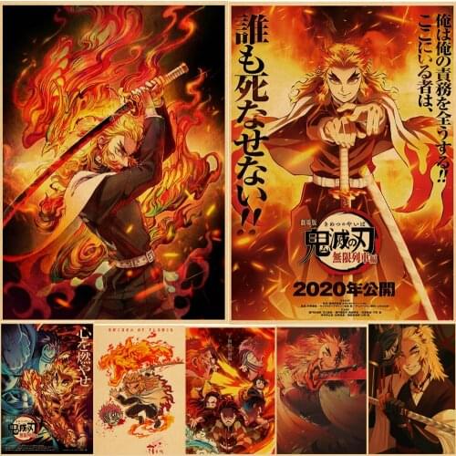 Japanese Comic Movie Demon Slayer Mugen Train Anime Poster Kimetsu No Yaiba Mugen Ressha-hen Rengoku Art Painting Wall Stickers
