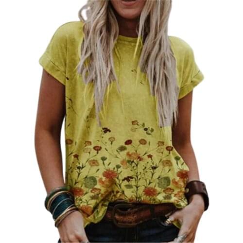 Womens Summer 2021 Oversized T-shirt Summer Floral Print Custom T Shirt Loose Plus Size Ladies Casual Tee Dropshipping