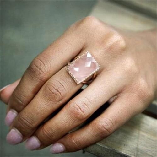 Female Romantic Rings Jewelry Engagement Ring Pink Square zircon CZ Crystal Gold-plated Ring wedding rings for women