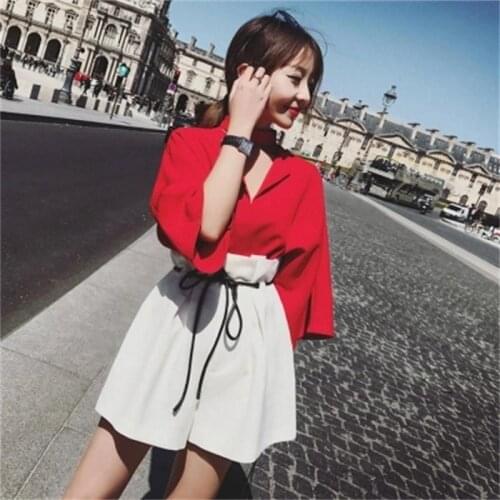 Fashion suit female Summer New high waist shorts wide leg pants fashion suit two suit women