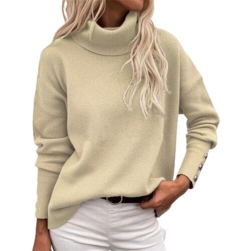 2021 Women Sweater Solid Color Stand Collar Warm Long Sleeve Autumn Sweater for Daily Wear