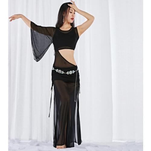2021 New Belly Dance Dress For Women Sexy Belly Dance Costume Dress Club Stage One-piece Split Long Dress Ropa Danza Del Vientre