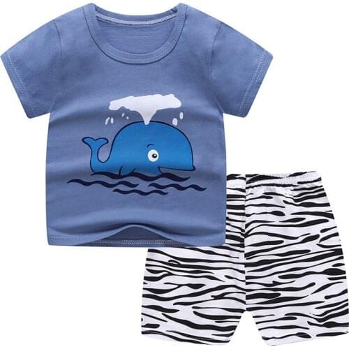 ZWF966 Baby summer animal sets Children Outing Clothes Toddler Boy Girls Good Quality Cotton Shirt Pants 2Pcs/sets Kids sets