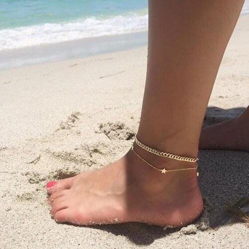 1 Pcs Women Anklets Simple Star Chain Pendant Adjustable Gold Silver Color Anklet Set Bohemian Beach Party Jewelry s