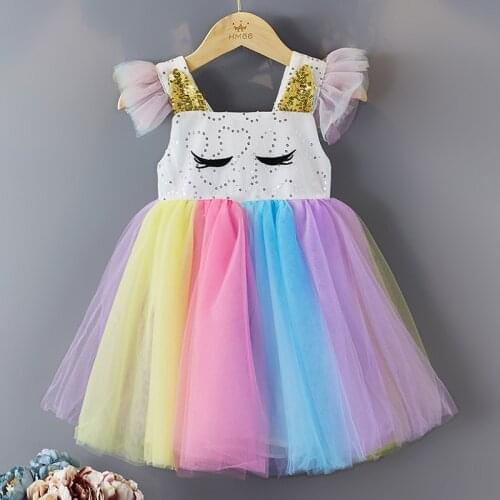 2021 Summer Girl Dress Children Costume Princess Birthday Clothing Unicorn Tulle Dresses 2/3/4/5/6/7/8/9 Yrs Kids Clothes