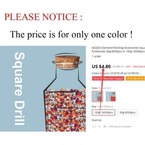 AZQSD Diamond Painting Accessories Square & Round Drill Crystal DMC Picture of Rhinestones 50g-8000pcs or 100g-16000pcs
