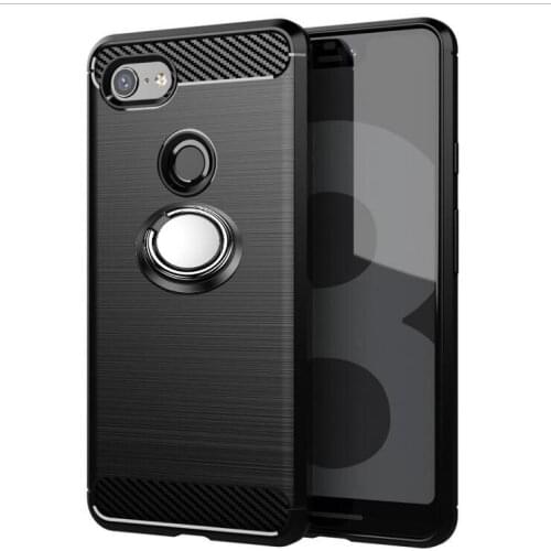For Google Pixel 2 3 3A 4 A XL Case Luxury Brushed Carbon Fiber Phone Case For Pixel 2XL 3 4 5XL Magnetic Ring Holder Cover Case