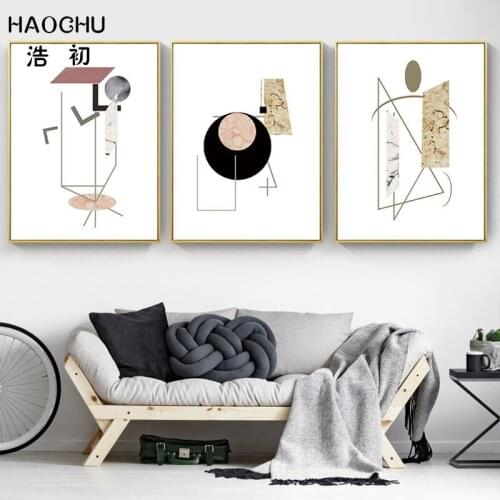 HAOCHU Nordic Modern Minimalist Canvas Painting For Porch Abstract Geometric Marble Texture Art Print Poster Home Wall Decor