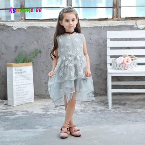 2018 Summer New Princess Flower Lace Dress Baby Girls Elegant Wedding Formal Clothing Children Pageant Birthday Party Dress