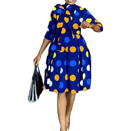 2021 Summer African Women Printing Short Sleeve Knee-length Dress African Clothes African Dresses for Women