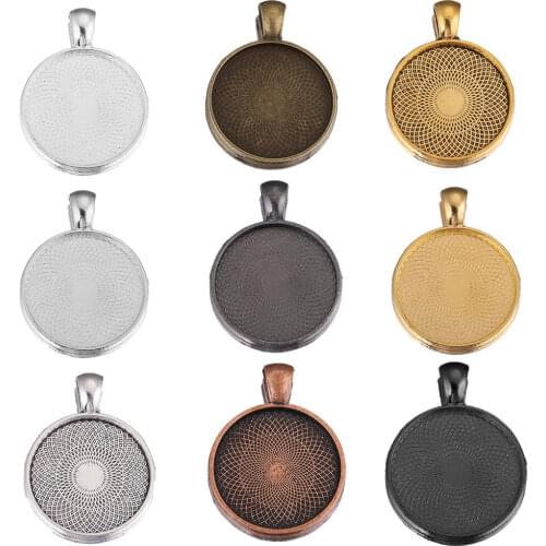 10pcs Lot Pattern Series Fit 25mm Glass Cabochon Base Cameo Pendant Setting Tray for Diy Jewelry Necklace Making Wholesale Items