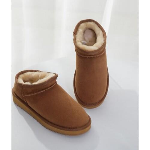 Fashion winter ankle rubber boots women genuine leather classic snow boots soles ladies shoes