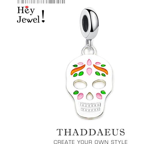 2020 Fashion Mexican Sugar Skull Charm Day Of The Dead Skeleton Pendant Fit Bracelet Women Men Jewelry 925 Sterling Silver Gifts