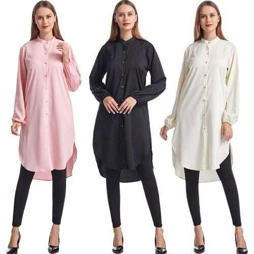 Muslim Abaya Dress Long Tops Arab Turkey Dubai Brief Solid Plus Size Long Sleeve Blouse Shirt Top Eid Ranmadan Islamic Clothing