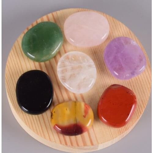 Natural Chakra Set 7 PCS Palm Stone 30*25*7 mm Crystal Mineral Quartz Polishing Slice Meditation Spiritual Reiki Healing Energy
