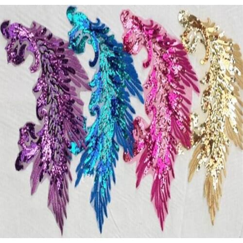 2pieces/lot Exquisite Sequin Embroidery Patch Affixed Phoenix Peacock Feathers Pteris Cloth Paste DIY Clothing AccessoriesRS1154