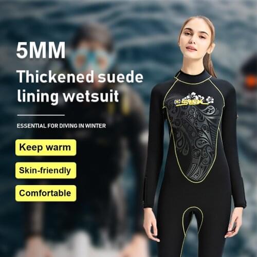 5mm Neoprene Swimming Womens Wetsuit Fleece-Lined Keep Warm Wet Suit Back Zipper for Surfing Diving Snorkeling