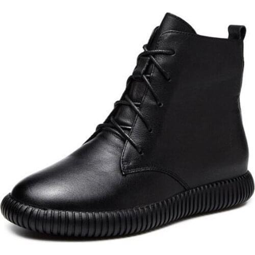 New Black 100% Natural Full Genuine Leather Shoes Woman Autumn Winter Boots Flat Non-slip Soft Comfort Riding Boots Women Boots