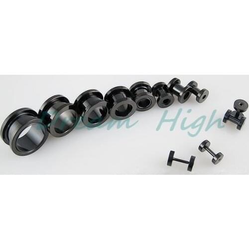 New Arrival Flesh Tunnel Set Screw Black Ear Expander Fashion Earring Vacuum Plating Titanium 130PCS/LOT Free Shipping