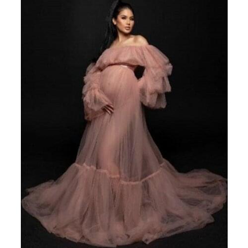 Pregnant Dresses Outfit See Thu robe de soiree Long Sleeve Evening Gowns New Dusty Pink Lush Evening Gown abiye Abendkleider