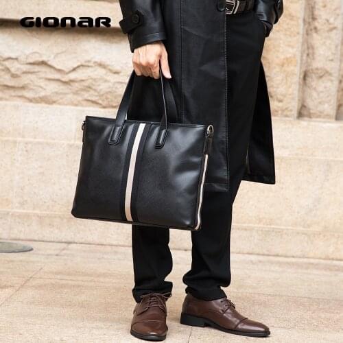 GIONAR Genuine Leather Bag Men Briefcase Business Office Work Crossbody Shoulder Messenger Bag for Documents 14 15.6 Inch Laptop