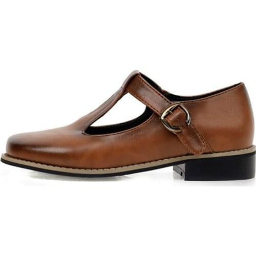 Vintage Oxfords Shoes for Women Flats Shoes Casual T-straps Fashion Flats Student Footwear Creepers Loafer Shoes Girl Large Size