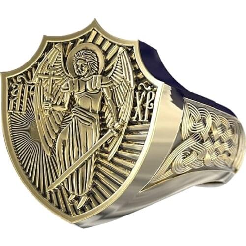Boho Punk Mens Ring Retro Angel Wings Cross Signet Rings for Men Vintage Goddess of Justice Viking Jewelry Male Gift