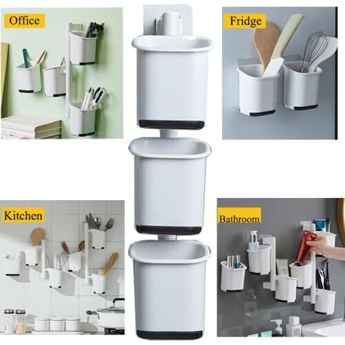 360 Rotating Wall Storage Box Kitchen Forks Spoons Holder Box Bathroom Toothbrush Razor Organizer Bin Office Pencil Sundries Box