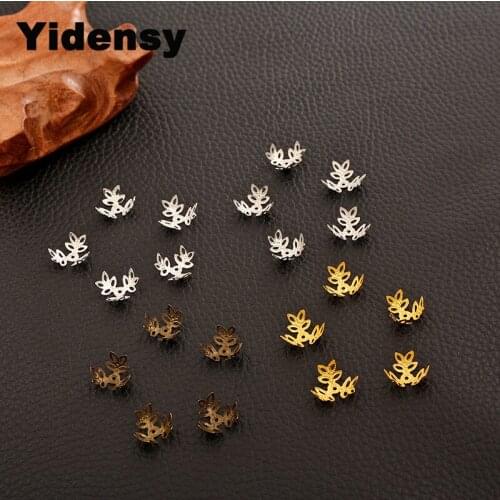 Yidensy 100pcs Metal Flower End Cap 15mm Hollow Filigree Leaf Beads Caps Base Gold Silver Color for DIY Jewelry Making Findings