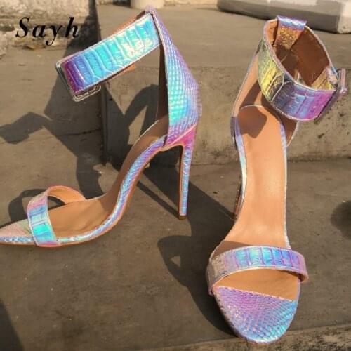 New Women Summer Sandals Ankle Strappy Buckle 12cm High Heel Shoes Sexy Stripper Pumps Rome Gladiator Shoes SIZE EU 46