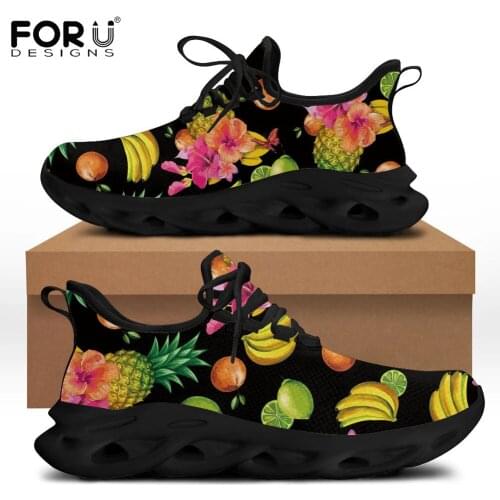 FORUDESIGNS Lighted Women Fashion Spring/Autumn Beach Shoes Tropical Pineapple Design Flats Ladies Breathable Sneakers for Girls