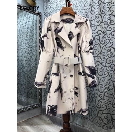 Top Quality New Long Coats 2020 Autumn Winter Casual Windbreakers Women Vintage Print Pocket Belted Long Sleeve Coat Trench XL