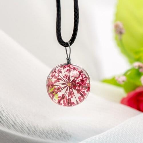Natural Dandelion Seed and leaf Glass Pendant Necklaces Charm Women time Gem Necklace #DY507