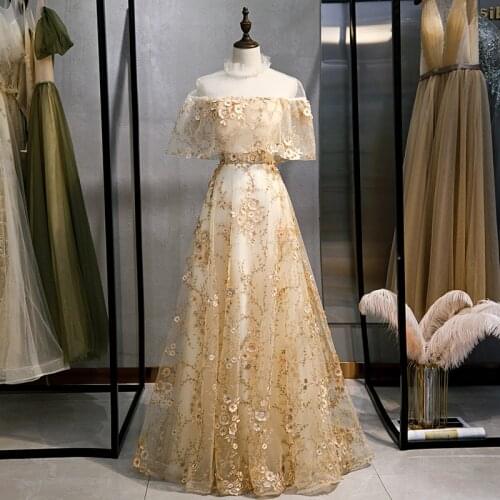 Bespoke Occasion Dresses Illusion High Short Lace Up A-Line Tulle Embroidery Luxury Champagne Women Formal Evening Gown HB171