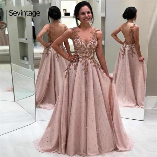 Sevintage Dark Pink Spaghetti Straps Peals Evening Dress Lace Appliques Special Occasion Prom Gown vestido para formatura