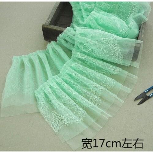 1M Pleated High Quality Wedding Dress Lace Fabric Green Applique Ribbon Embroidery Lace Fabric Voile Lace Trim Sewing Craft QZ28