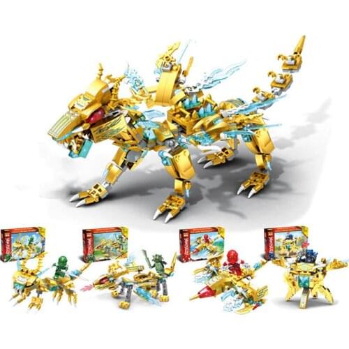 4IN1 Ninjagoes Gold Dragon Knight Swordsman Model Figures Building Blocks Kids Toys Bricks Gift for Children Boys
