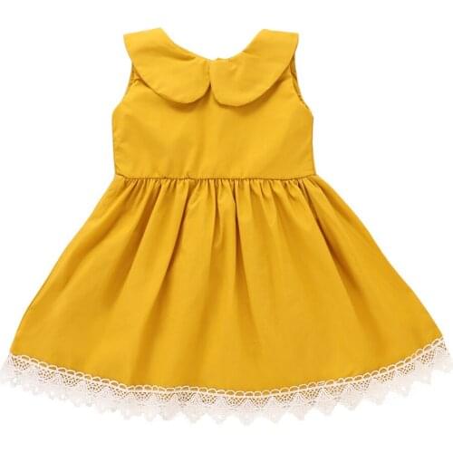 Kids dresses For Girls summer sleeveless Pan Collar solid dress vestido Toddler Baby Girl Clothes children Princess dress CM