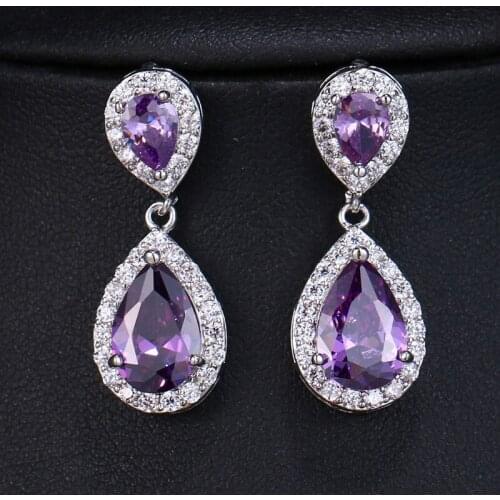 Be8 Classic Waterdrop Purple AAA Cubic Zirconia Earrings For Women Fashion Bridal Jewelry Earrings AE35