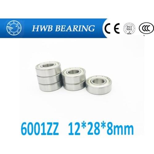 Free shipping 6001ZZ 6001Z 6001 zz deep groove ball bearing 12x28x8mm Silver Steel Sealed ball bearings