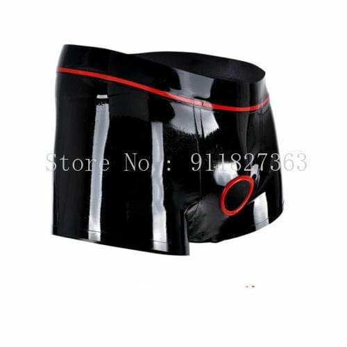 Free shipping !!! Handmade Mens Latex Boxer With Trims Ring Hole Latex Lingerie Boxers Shorts