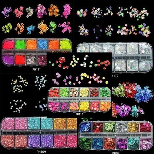 Multi-color Nail Sequins 3D Circle Flower Heart Star DIY Hollow Shapes Rivet Glitter Sequins Nail Art Decorations Accessories&PH