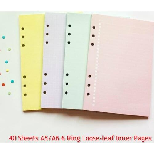 40sheets A5/A6 6 Ring Loose-leaf Notebook Colorful Refill Paper Handbook Inner Pages Inner Core Kawaii Stationery School Supply