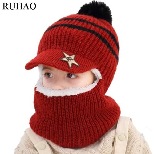 Kids Winter Hats Ears Girls Boys Children Warm Caps Scarf Set Baby Bonnet Enfant Knitted Cute Hat for Girl Boy