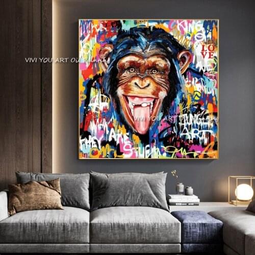 Home Decoration Color Animal Monkey Hand Painted Orangutan Canvas Paintings Abstract Oil Painting Wall Picture for Child ’s Room
