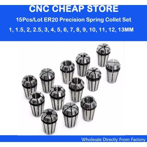 ER20 15PCS clamp set 1 mm to 13 mm Range for milling CNC Router engraving milling machine tool spindle motor