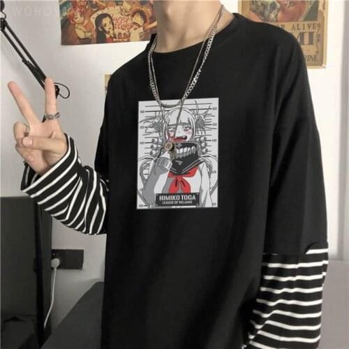 Anime My Hero Academia T Shirt Women Kawaii Cartoon Himiko Toga Graphic Tshirt Unisex Casual Summer Long Sleeve Stripe T-shirt