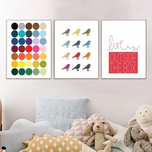 HAOCHU Nordic Decoration Rainbow Colorful Dot Bird Geometric mountain Canvas Painting Wall Decal Magic Pictures For Dream House