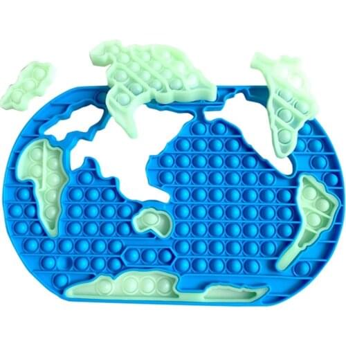 World Map Shape Sensory Toys Push Bubble Silicone Toy Anxiety Stress Reliever Autism Learning Materials Gift for Kids Adults